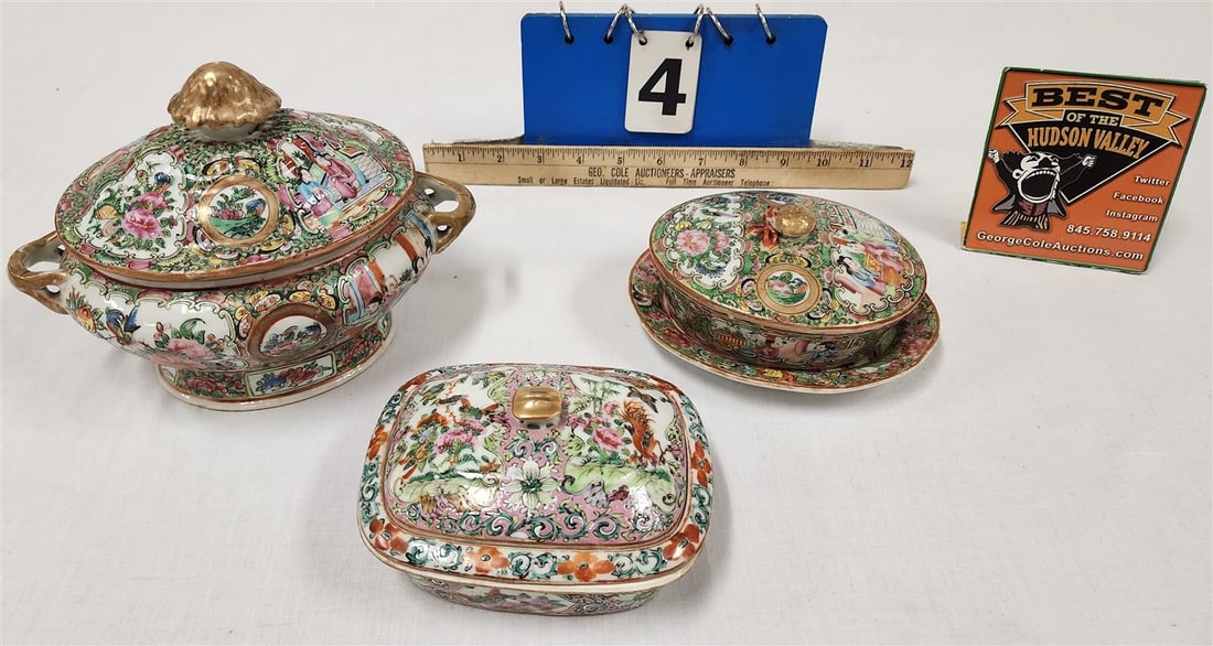 Tray 3 Pcs. Rose Medallion - Covered Soap 3" H X 5 1/2" W X 4 1/2" D, Covered Sauce 6 1/2" H X 8" W (1 of 9)