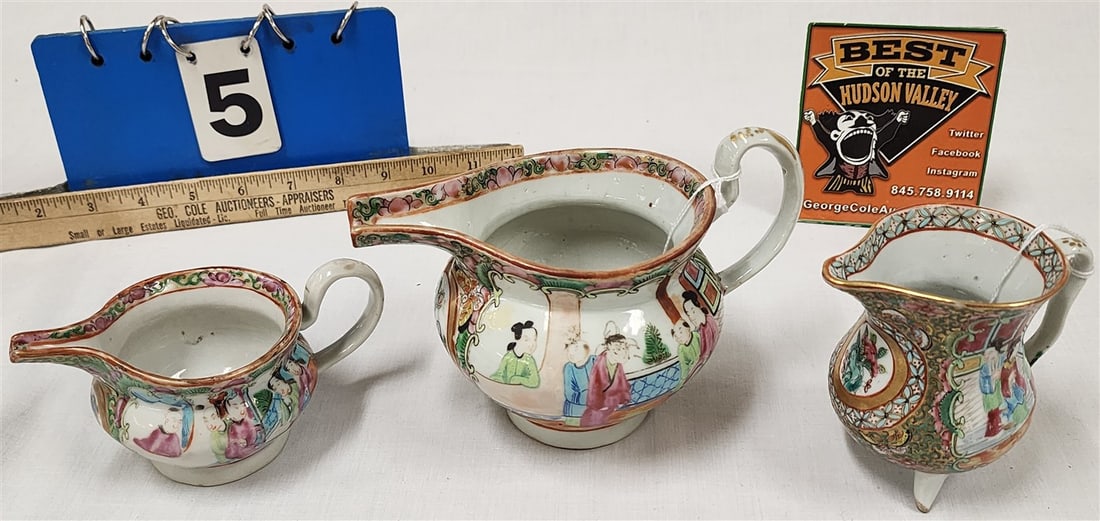 Tray 3 Pc. Rose Medallion Creamers - 5" H, 7" W X 4" D, 4" H, 4 1/4" W X 2 3/4" D + 2 1/4" H X 5 (1 of 7)