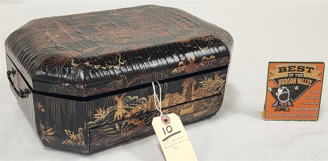 19th C Chinese Lacquer Sewing Box 6" H X 14" W X 10" D (1 of 6)