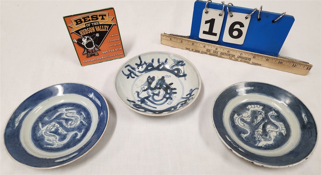 Tray 3 Dishes - Late Ming Zhangzhou Swatow Ware 1 1/2" H X 6 1/4" Diam. + 2- 18th C Chinese Kangxi 1 (1 of 5)