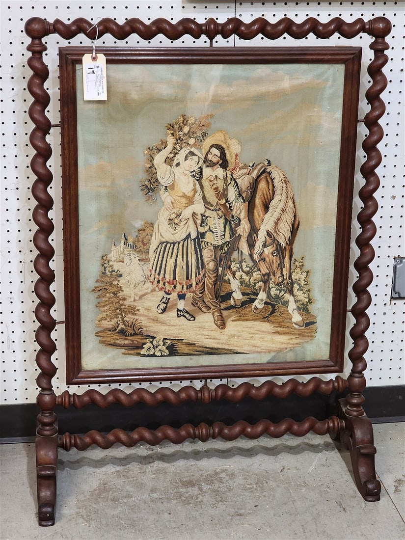 19th C Walnut Fire Screen w/Petit Point 42" H X 30 1/2" W X 14" D (1 of 4)