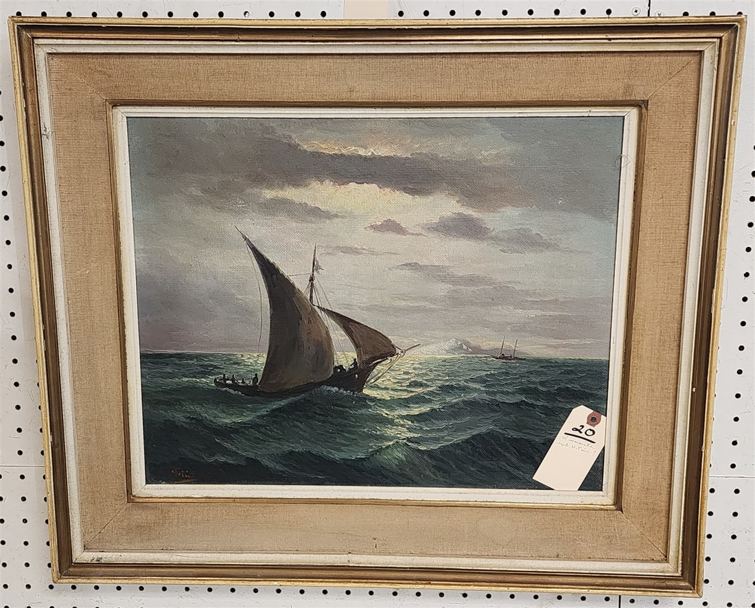 Oil On Masonite Seascape Sgnd 16" X 20" w/Frame 22 1/2" X 26 1/4" (1 of 2)