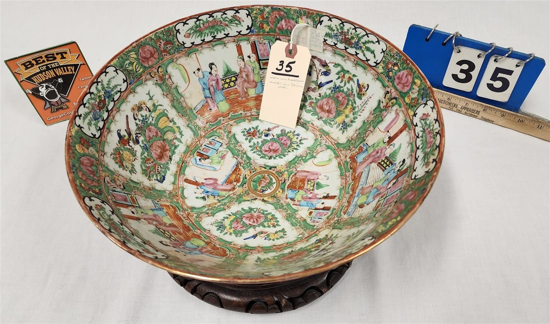 Rose Medallion Bowl Marked Made In China (In Red) 6" H X 13 1/4" Diam. (1 of 7)