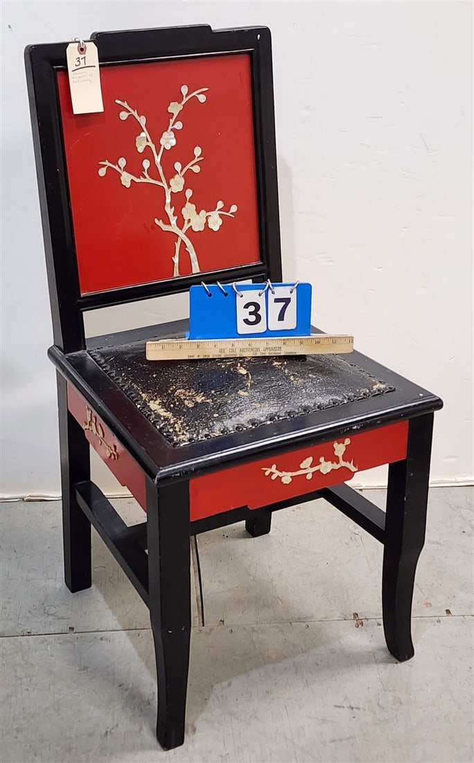 Chinese Lacquer Chair w/MOP Inlay 36" H X 18" W X 15 1/2" D: Chinese Lacquer Chair w/MOP Inlay 36" H X 18" W X 15 1/2" D