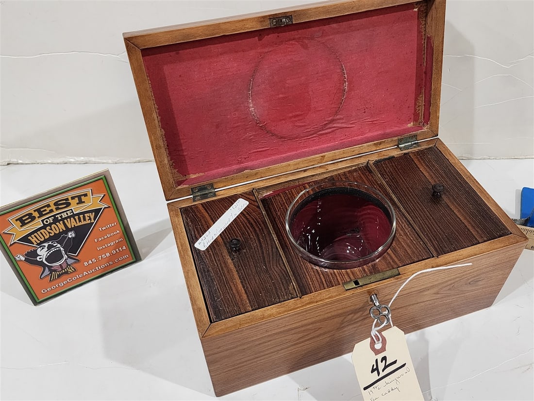 19th C Kingwood Tea Caddy w/Inlay 5" H X 10 1/2" W X 5 1/4" D (1 of 4)