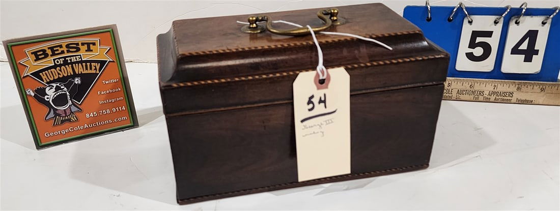George III Mahog Tea Caddy w/Inlay 5 1/2" H X 9 1/2" W X 5" D (1 of 5)