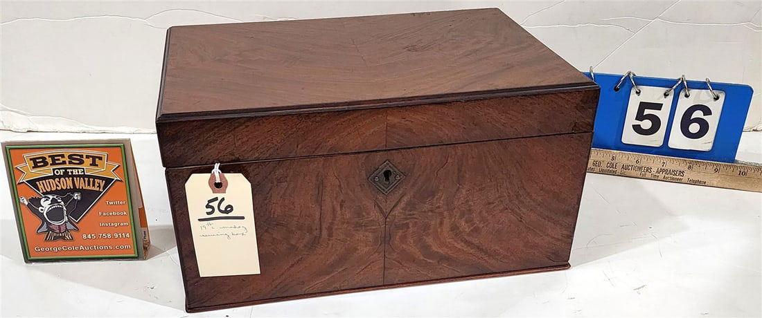 19th C Mahogany Sewing Box 7" H X 13 1/4" W X 9" D (1 of 5)