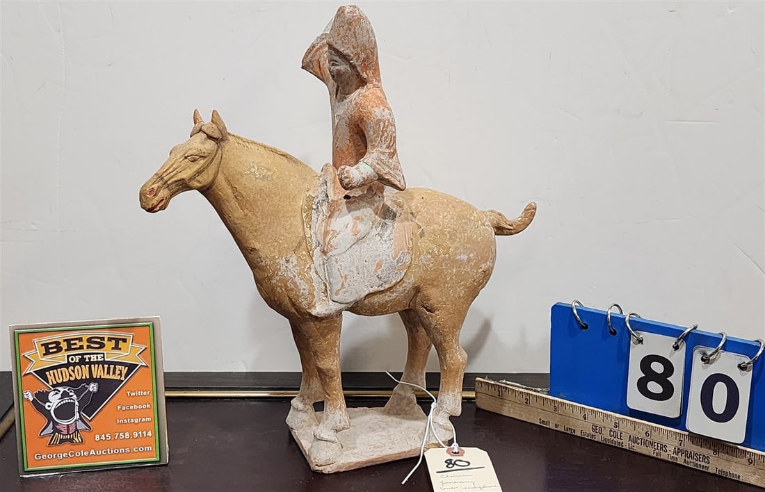 Chinese Funerary Tomb Sculpture Horse & Rider 13 1/2" H X 12" L (1 of 2)
