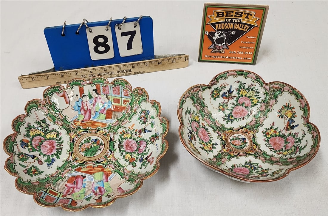 Tray 2 Pcs. Rose Medallion - 2- Scalloped Bowls 2" H X 9 1/4" Diam. + 3" H X 7 3/4" Diam. (1 of 5)