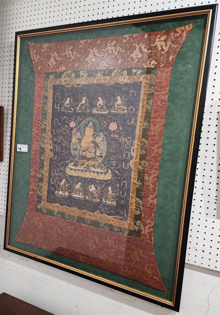 Framed Tibetan Thangka 42" X 33" w/Frame 47 1/2" X 38" (1 of 2)