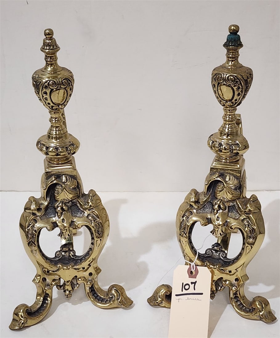 Pr. Brass Andirons 14" H (1 of 2)