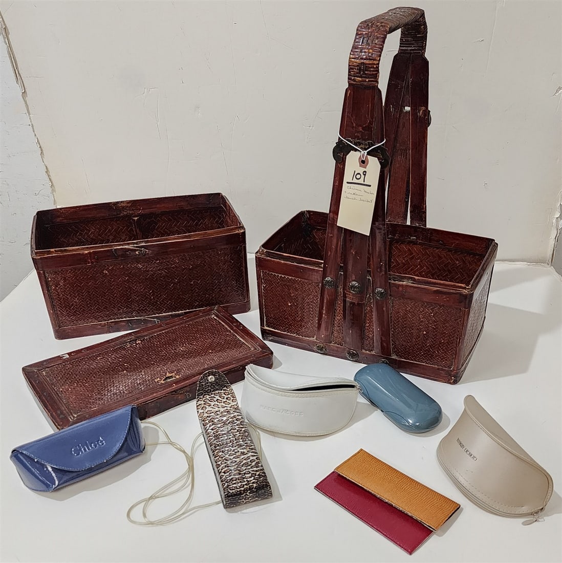 Chinese Tiered Bamboo & Rattan Lunch Basket 18" H X 13" W X 7" D (1 of 3)