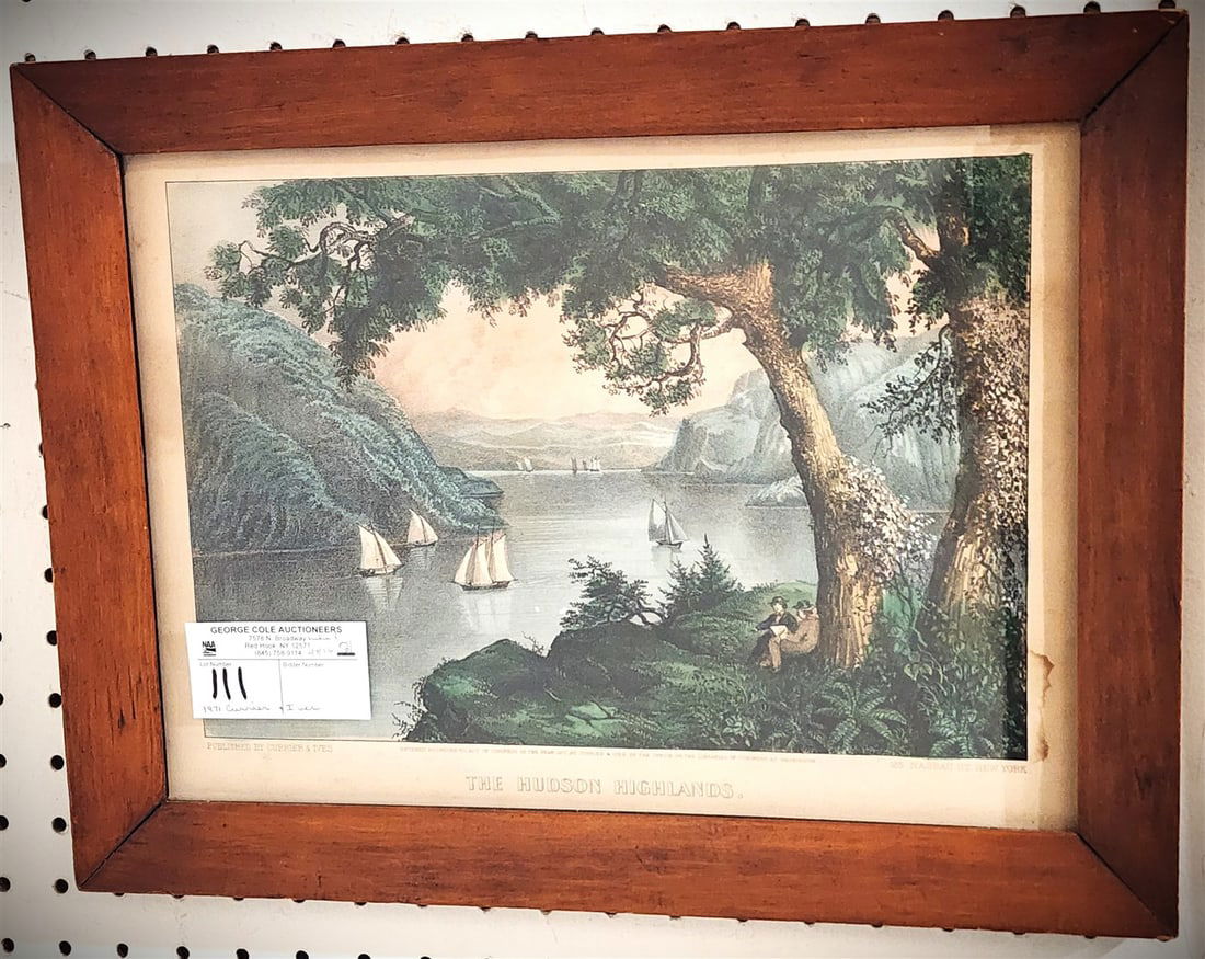 Framed Currier & Ives Hand Colored Litho "The Hudson Highlands" 1871, 9 1/2" X 13 3/4" w/Frame 12 (1 of 4)