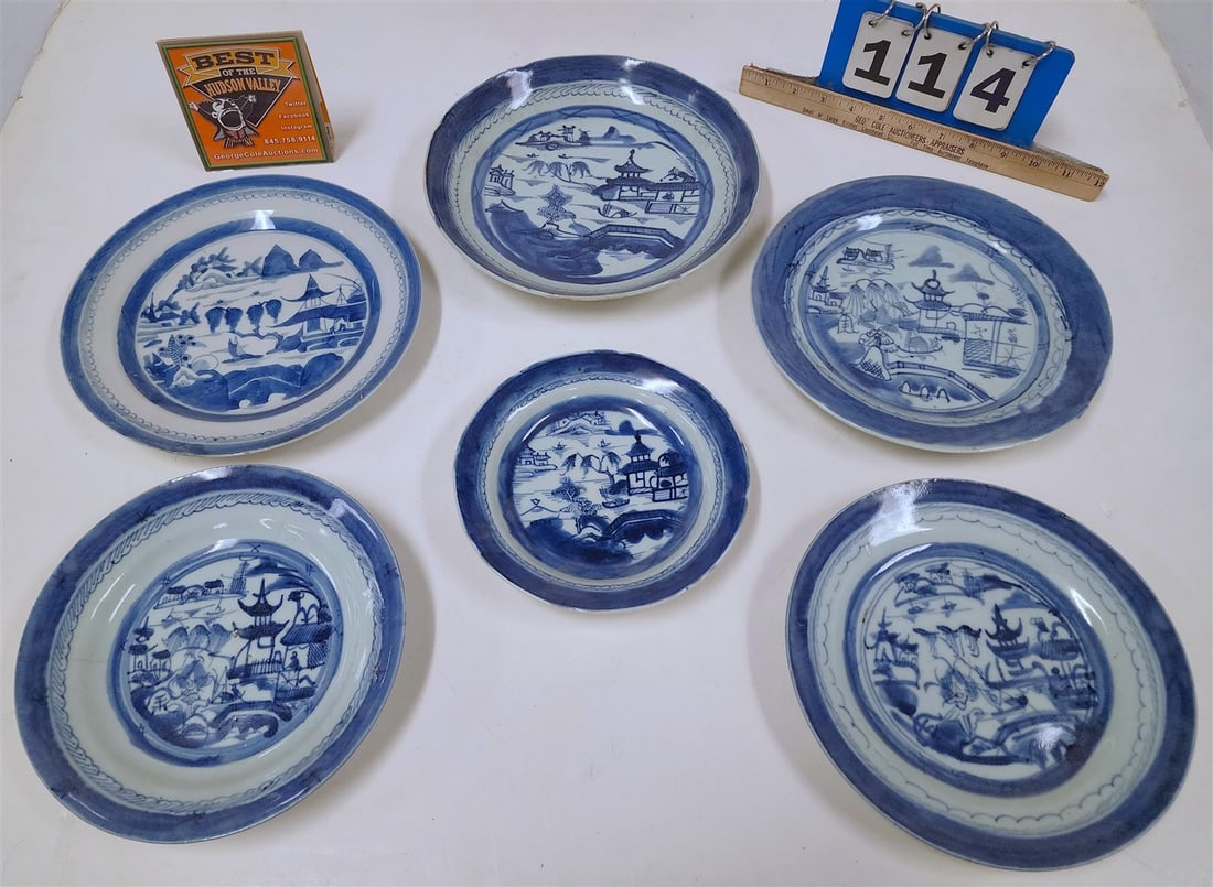 Tray Canton Plates - 2-10" Diam., 10 1/2" Diam., 9", 8 3/4" Diam., + 7 1/2" Diam. (1 of 3)