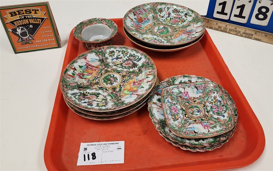 Tray Rose Medallion - Plates 2- 8" Diam., 2- 6" Diam., 3- 7" Diam., 1- 4 1/2" Sq. + Bowl 1 3/4" H X (1 of 3)