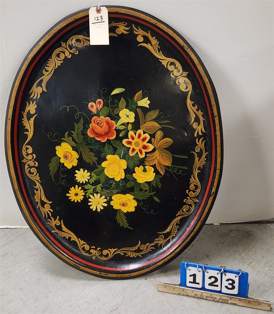 19th C Decorated Tole Tray 30" X 23 1/2" (1 of 2)