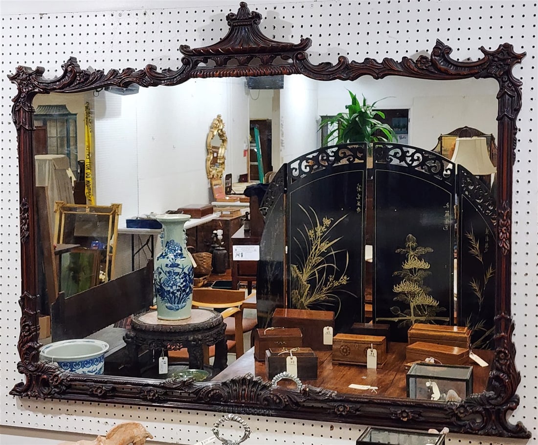 Carved Mahogany Mirror 43" H X 57" W (1 of 3)