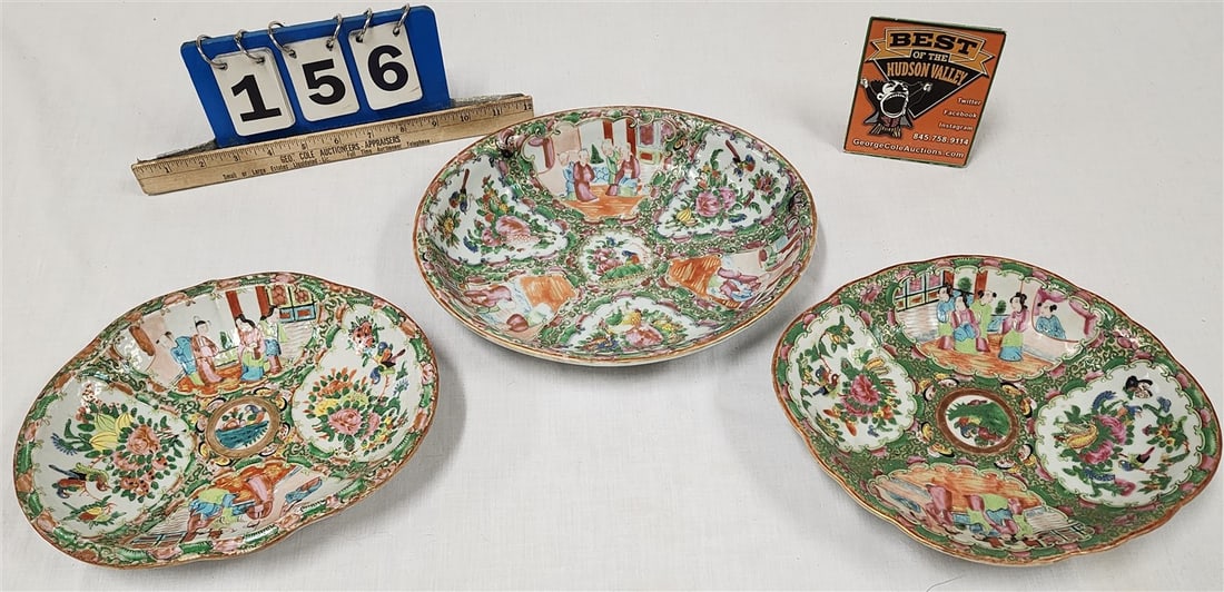 Tray 3 Rose Medallion Bowls - 1 3/4" H X 11 1/4" W X 9 1/2" D, 1 3/4" H X 10 3/4" W X 9" D + 1 3/4" (1 of 6)
