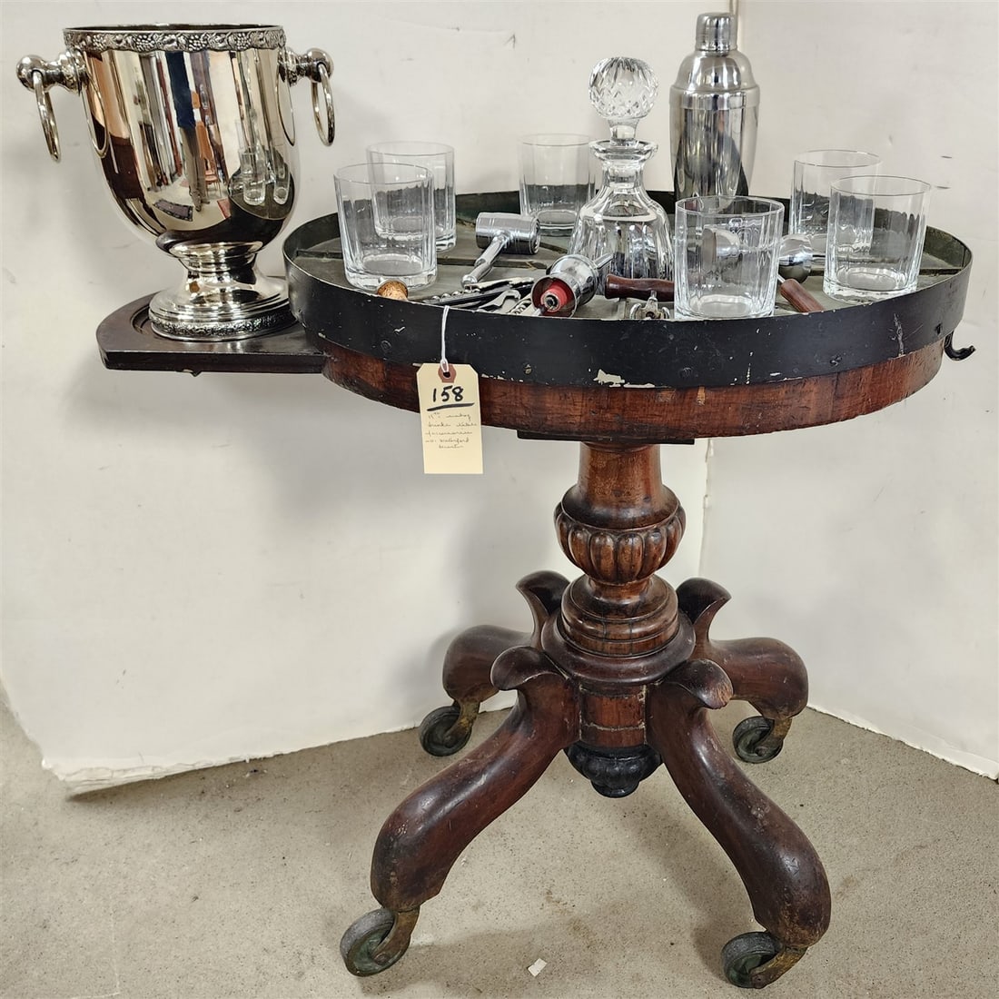 19th C Mahogany Drinks Table w/Pull Out Shelf 31 1/2" H X 25 1/2" W X 18 3/4" D w/ Accessorries (1 of 7)