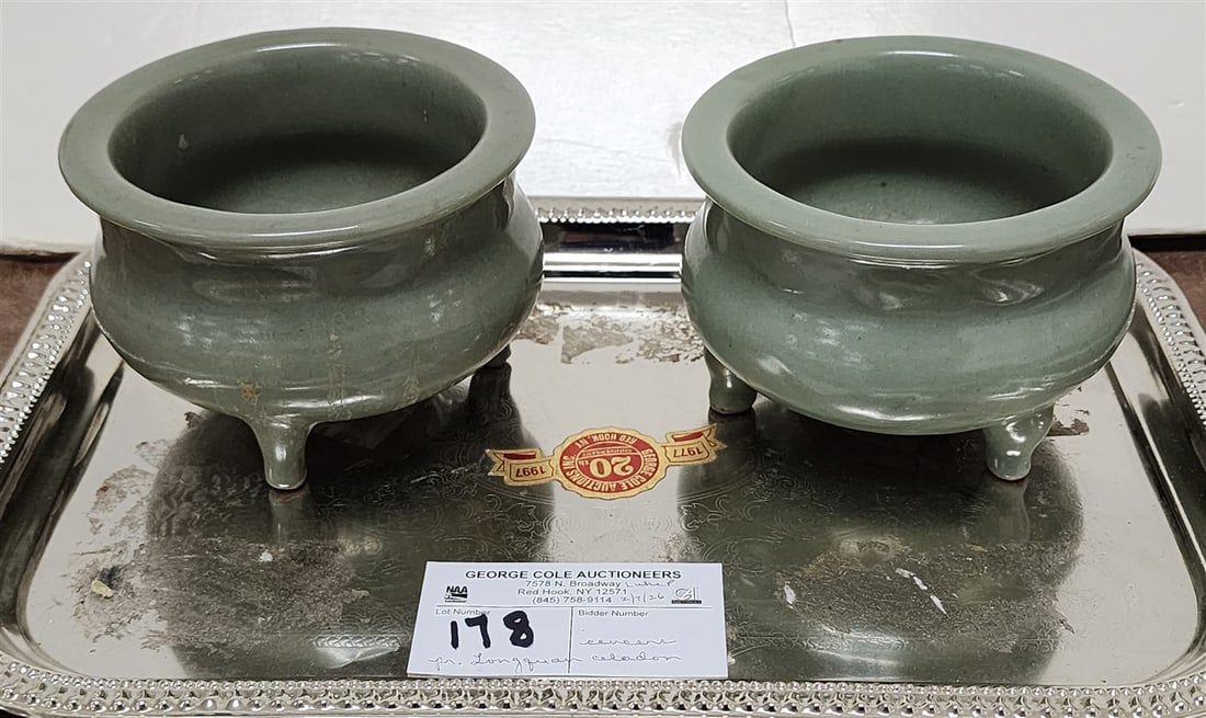 Longquan Celadon Tripod Censor 3" H X 3 3/4" Diam. (1 of 3)