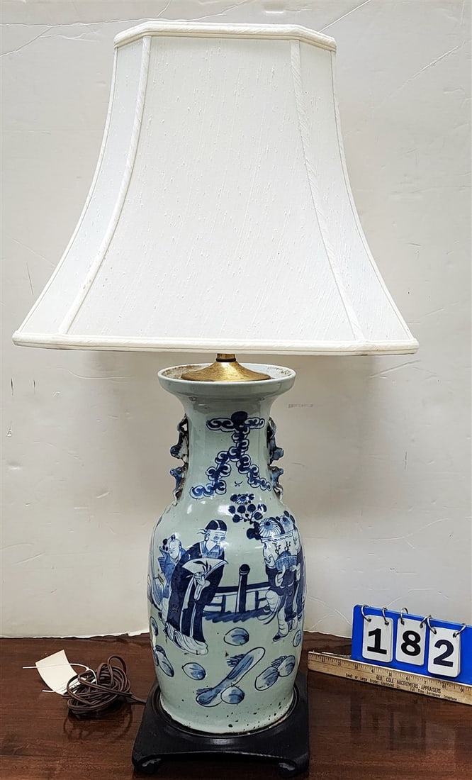 19th C Celadon Vase 17" Made Into A Lamp 33" H (1 of 4)