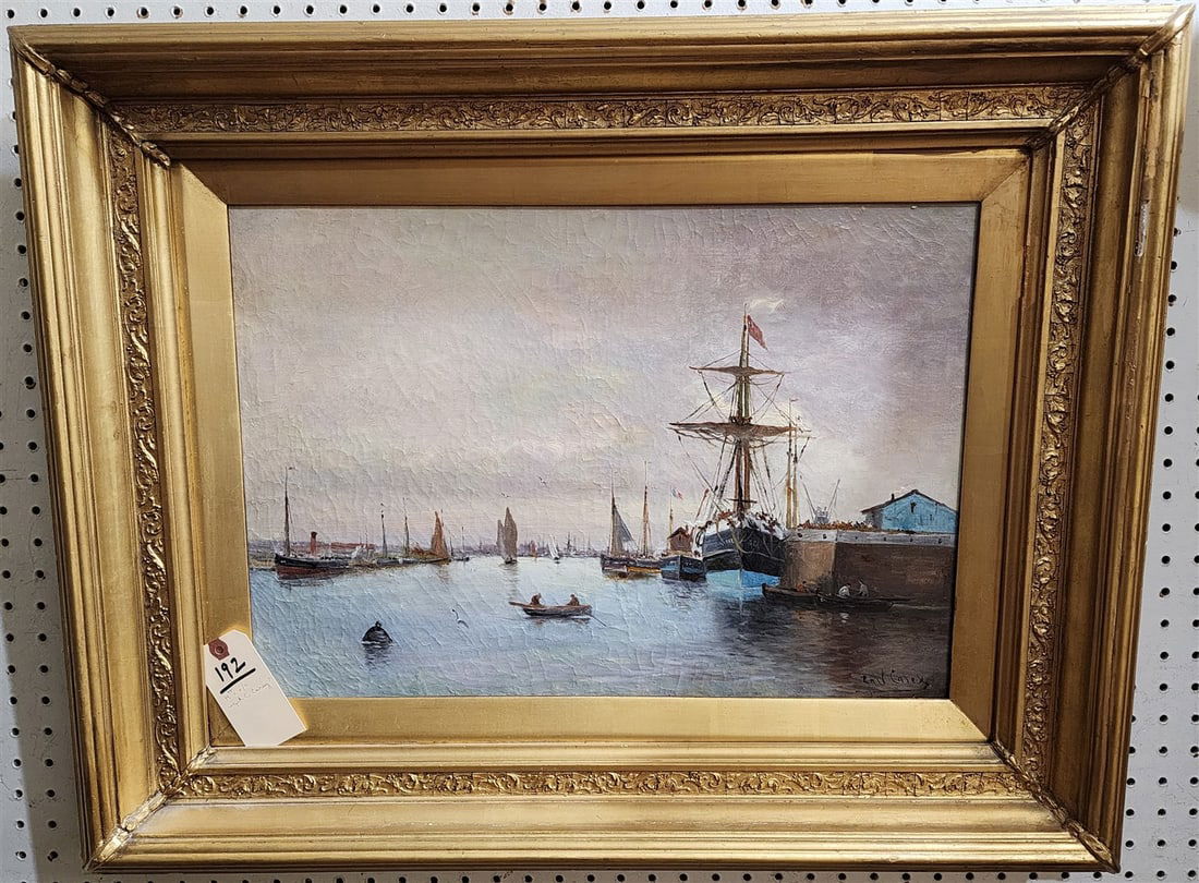 19th O/C Marine Scene Sgnd C. Carey? 15" X 22" w/Frame 24" X 30 1/2" (1 of 6)