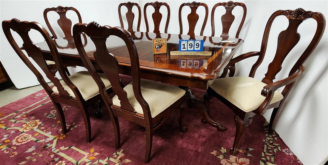 Thomasville Mahogany Double Pedestal Chippendale Style Dining Table 30" H 6'4" L X 45" W w/2- 20" (1 of 6)