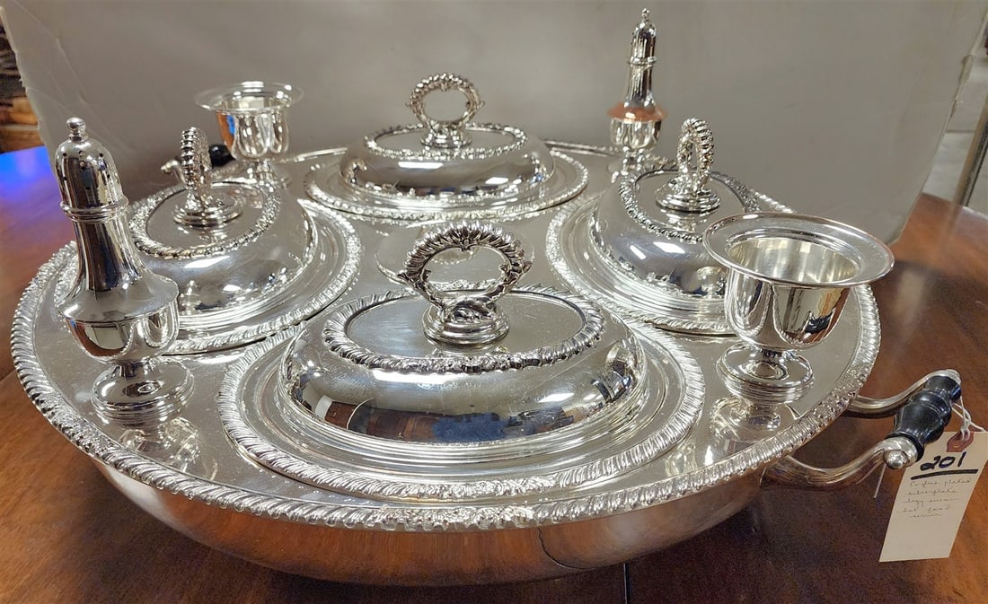 English Plating Silverplate Lazy Susan Hot Food Server 6" H X 24" Diam. - (Measurements Are (1 of 6)