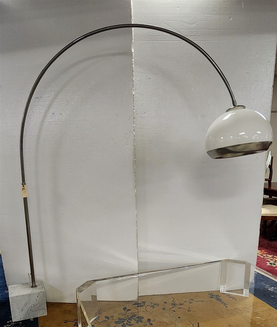 Mid Century Harvey Guzzini Arc Floor Lamp w/White Marble Base & Steel Arch 7' X 6' Arc (1 of 3)