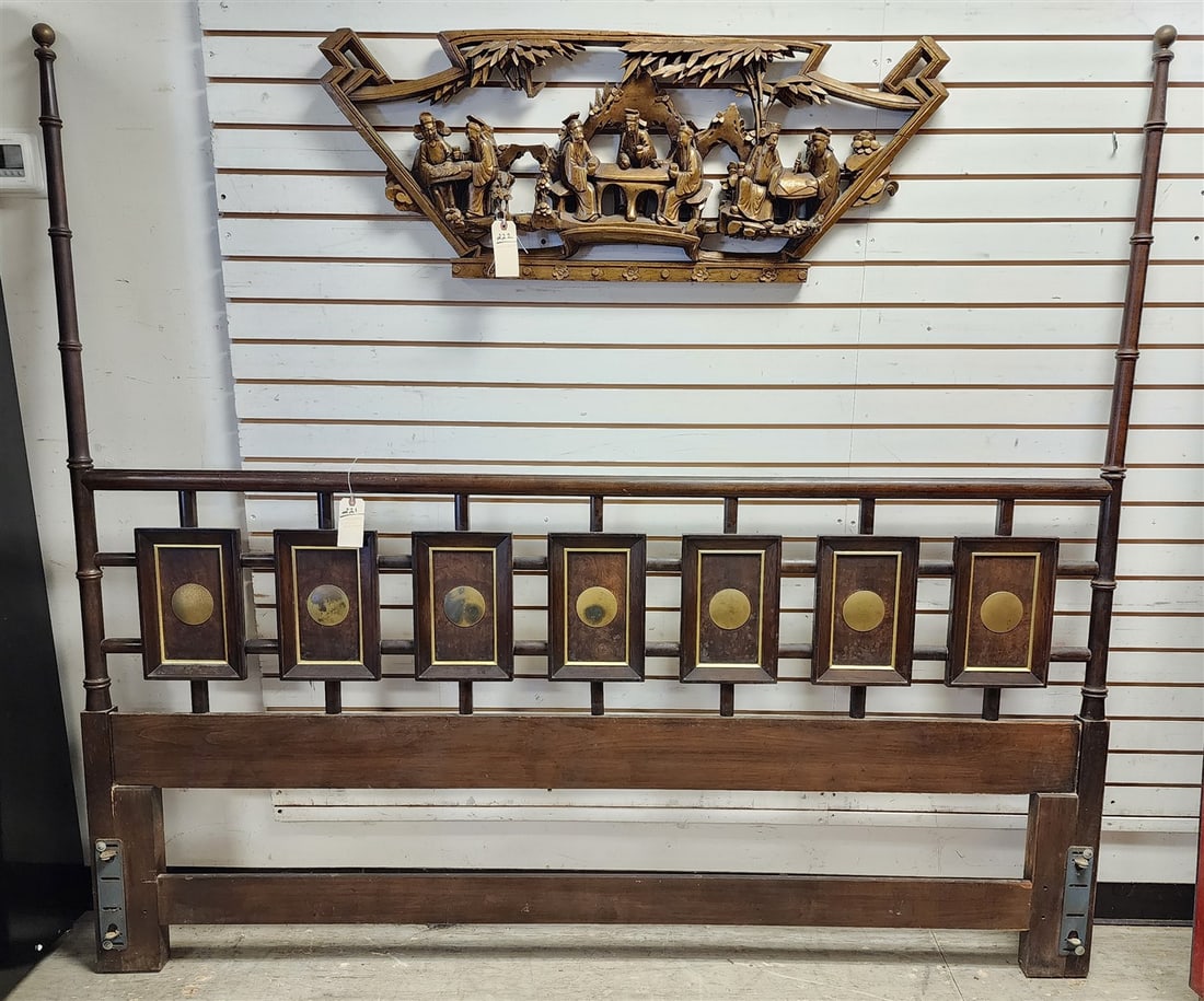 Mid Century Brass & Walnut King Size Poster Head Board 6' H X 80" W (1 of 2)