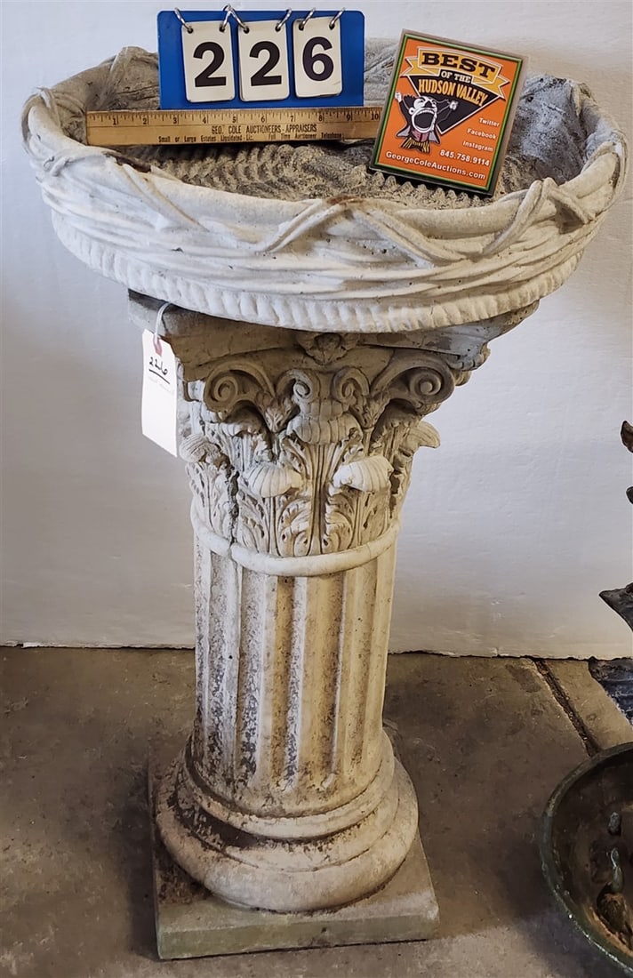 Cast Cement Corinthian Column Pedestal w/Bird Bath Top 33 1/2" X 19" Diam. (1 of 2)