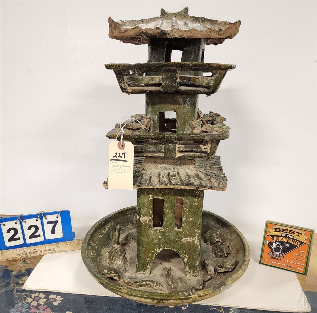 Chinese Glazed Pottery Watch Tower (Possibly Han Dynasty) 21 1/2" H X 15 3/4" Diam. (1 of 4)