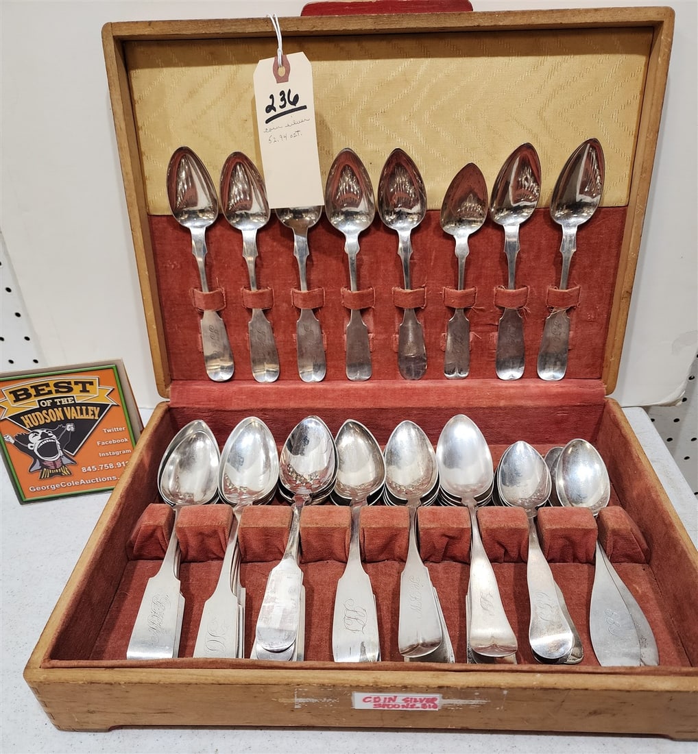 Box 19th C Coin Silver Spoons 52.94 ozT (1 of 2)