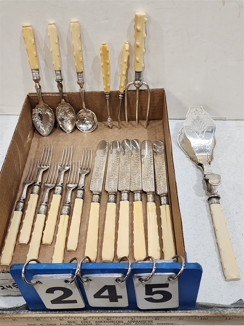 19th C Bone Handled Fish Set w/19 Serving Pcs. - 4