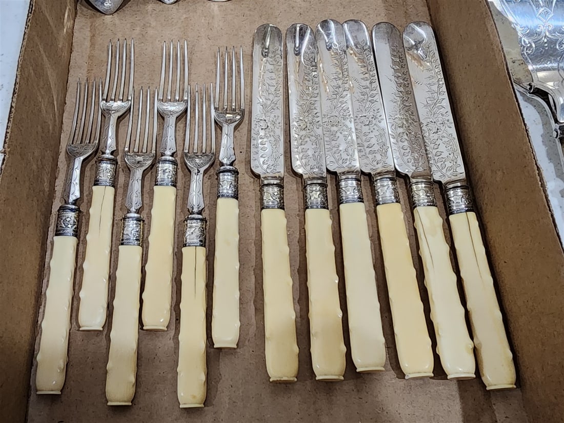 19th C Bone Handled Fish Set w/19 Serving Pcs. - 6