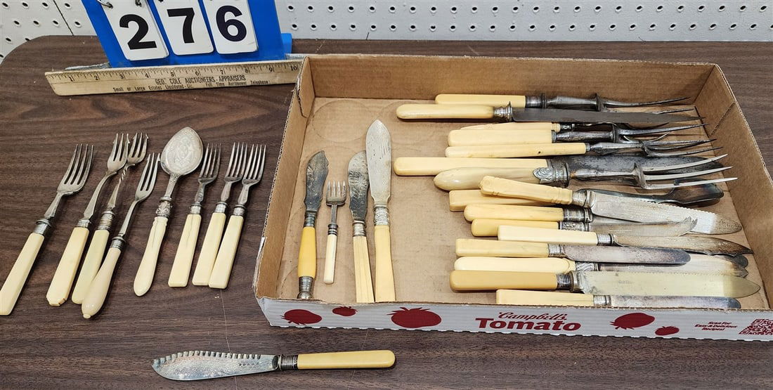 Tray 31 Pcs. Bone Handled Flatware Forks, Knives & Serving Pcs. (1 of 3)