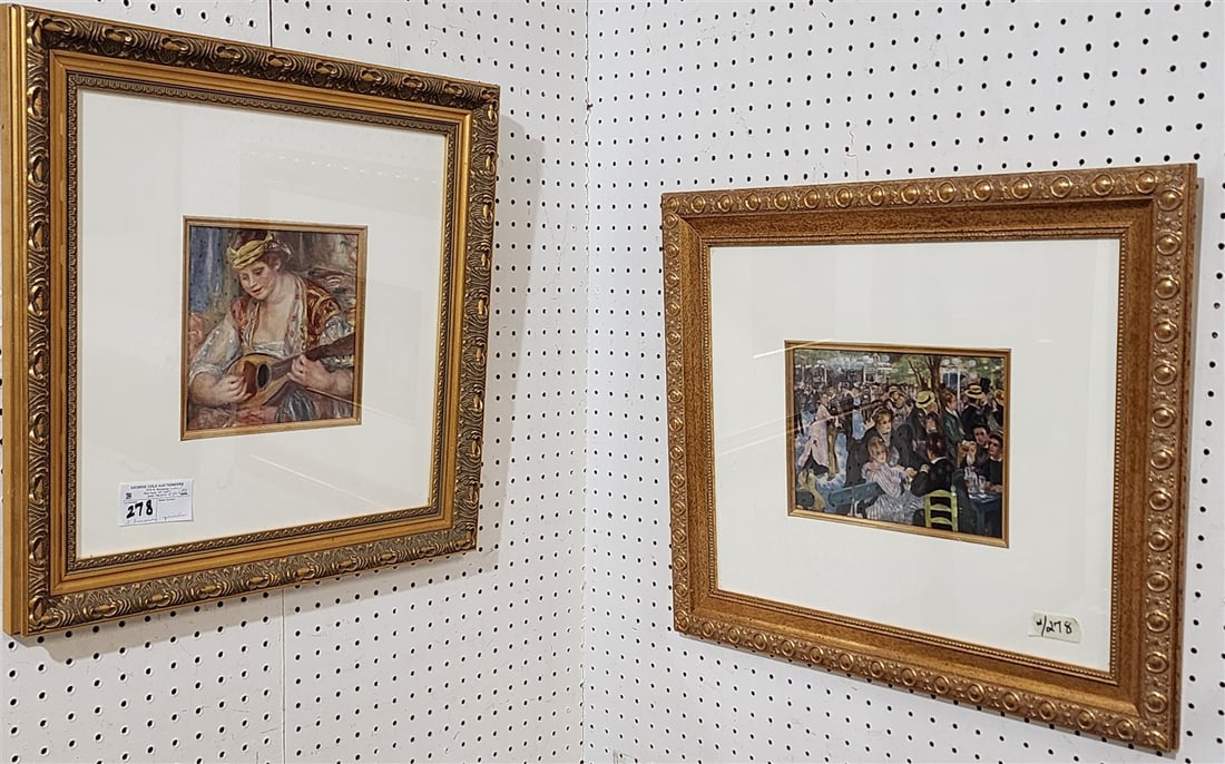 2 Framed August Renoir Prints - Woman w/Mandolin 7 1/2" Sq. w/Frame 20 1/2 Sq. + Dance At The Mulan (1 of 4)