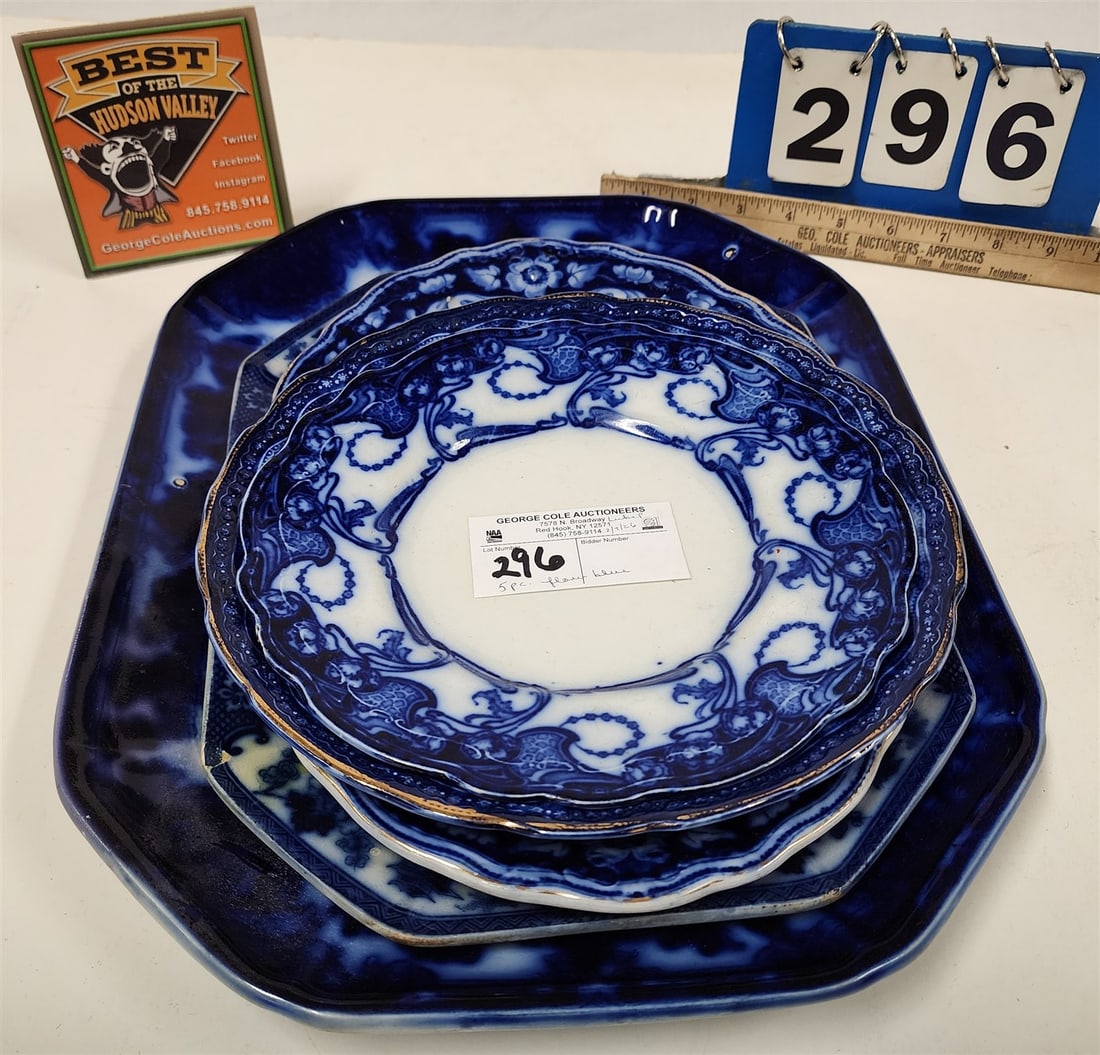 Lot Flow Blue - 3 Platters (1 Has Tiny Chip) 15 3/4" X 12", 12 1/2" X 9 1/2" + 12 1/4" X 9 1/2" + 2 (1 of 9)