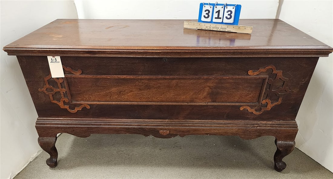 Walnut Queen Anne Style Cedar Chest Filled w/Linens & Lace (1 of 3)