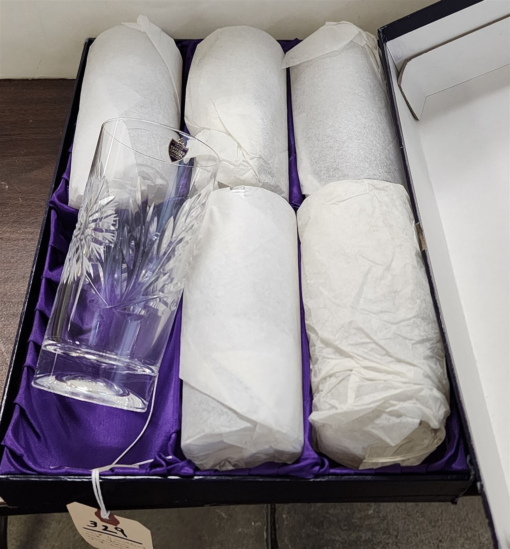 Bx'd 6 Watford Englang Cut Glass Sunburst Highball Glasses (1 of 4)