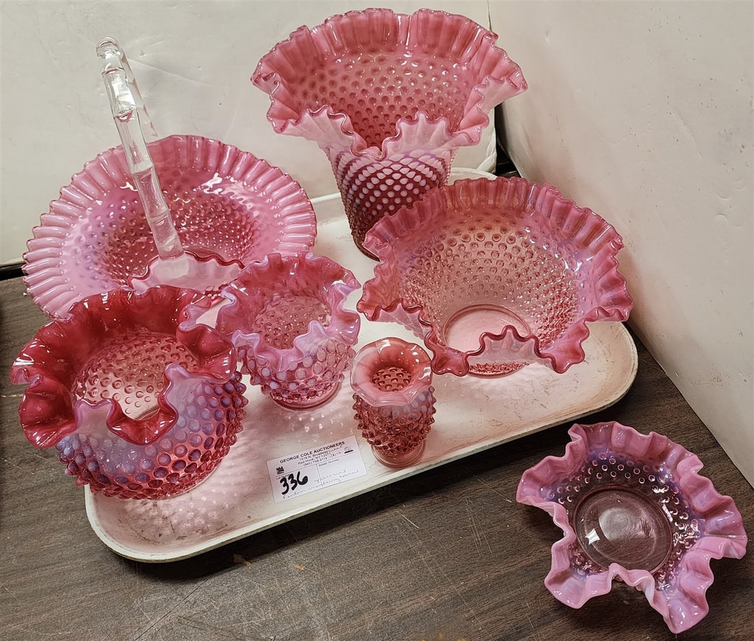 Tray 7 Pc. Fenton Cranberry Opalescent Hobnail (1 of 2)