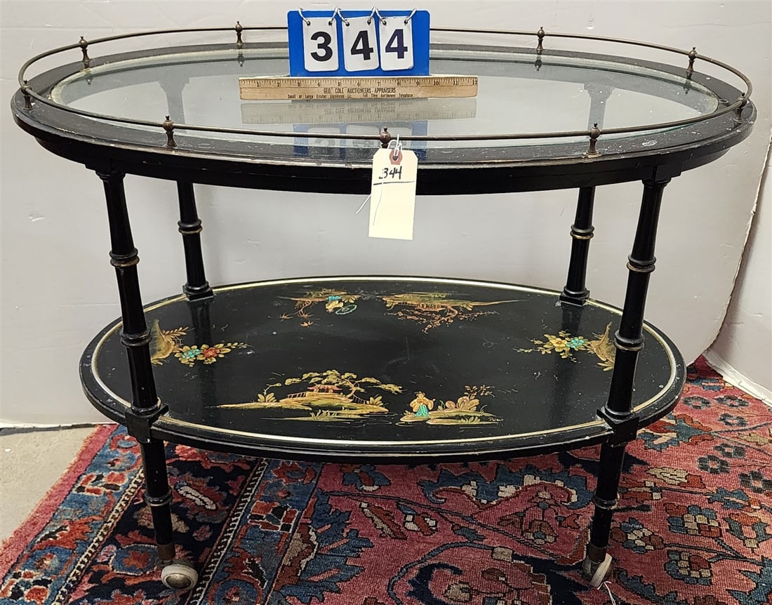 Chinoiserie 2 Tier Rolling Serving Tray 30" H X 38" W X 22" D (1 of 4)