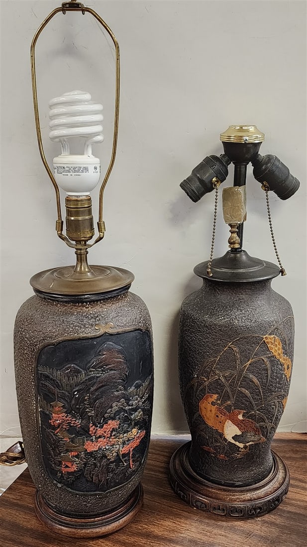 2 Japanese Tokanabe Ware Vase Lamps 28" + 21" (1 of 2)