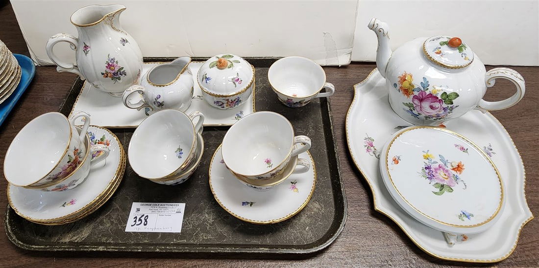 17 Pc. Nymphenburg Porcelain Tea Set - Tray 13 1/4" X 9 3/4", Tea Pot 5 1/2" H X 5 1/4" Diam., Hot (1 of 5)