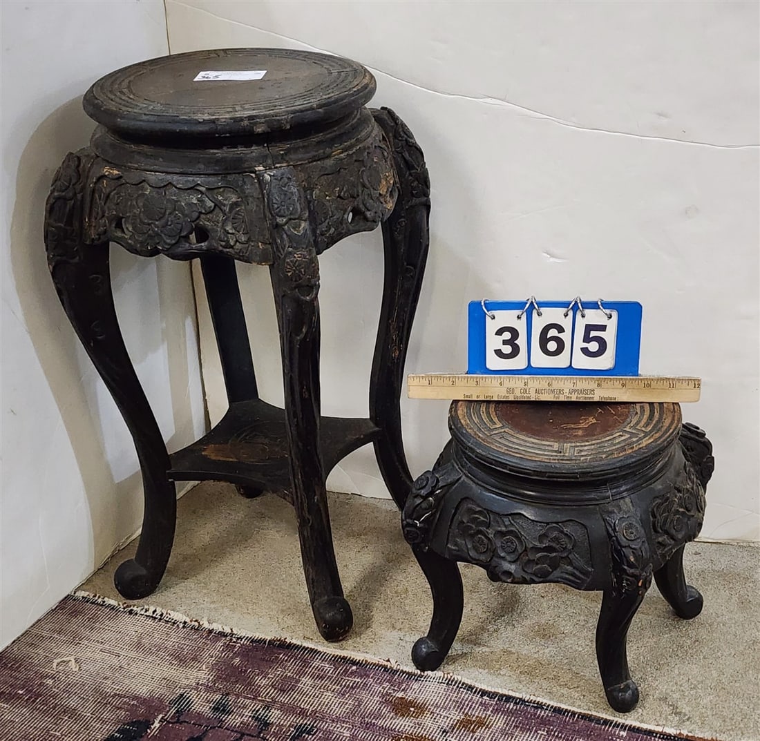 2 Chinese Stands - 2' H X 12" Diam. + 1' H X 9 1/2" Diam.: 2 Chinese Stands - 2' H X 12" Diam. + 1' H X 9 1/2" Diam.