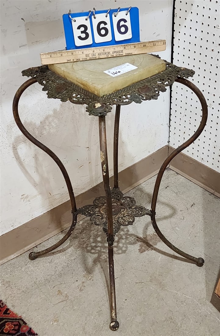 Brass & Cast Iron 2 Tier Stand w/Onyx Top 27 1/2" H X 12 1/2" Sq. (1 of 2)