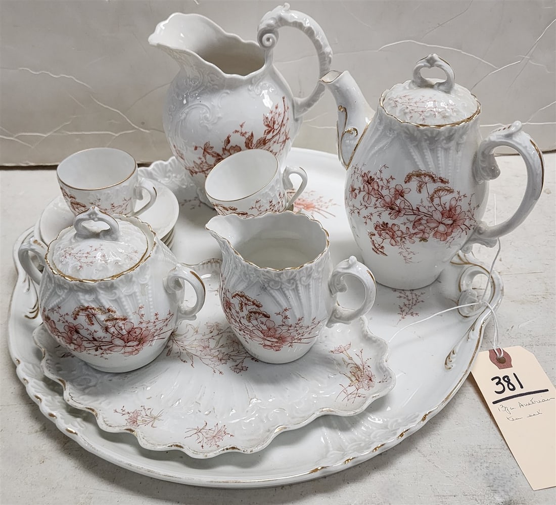 13 Pc. Austrian Porcelian Tea Set w/Tray 15" Diam.: 13 Pc. Austrian Porcelian Tea Set w/Tray 15" Diam.