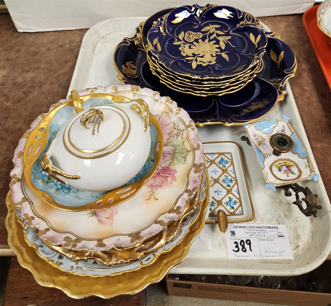Tray Jimenau Graf Von Henneberg - Cake Plate 12" Diam. w/6 Plates 7 1/2" + 5 Limoges + R.S Prussia (1 of 12)