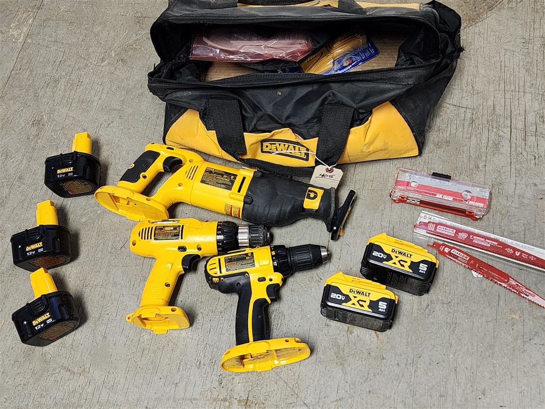 Bag Dewalt Power Tools w/Rechargable Batteries - Reciprocating Saw, Drill, Adjustable Clutch Drill (1 of 3)