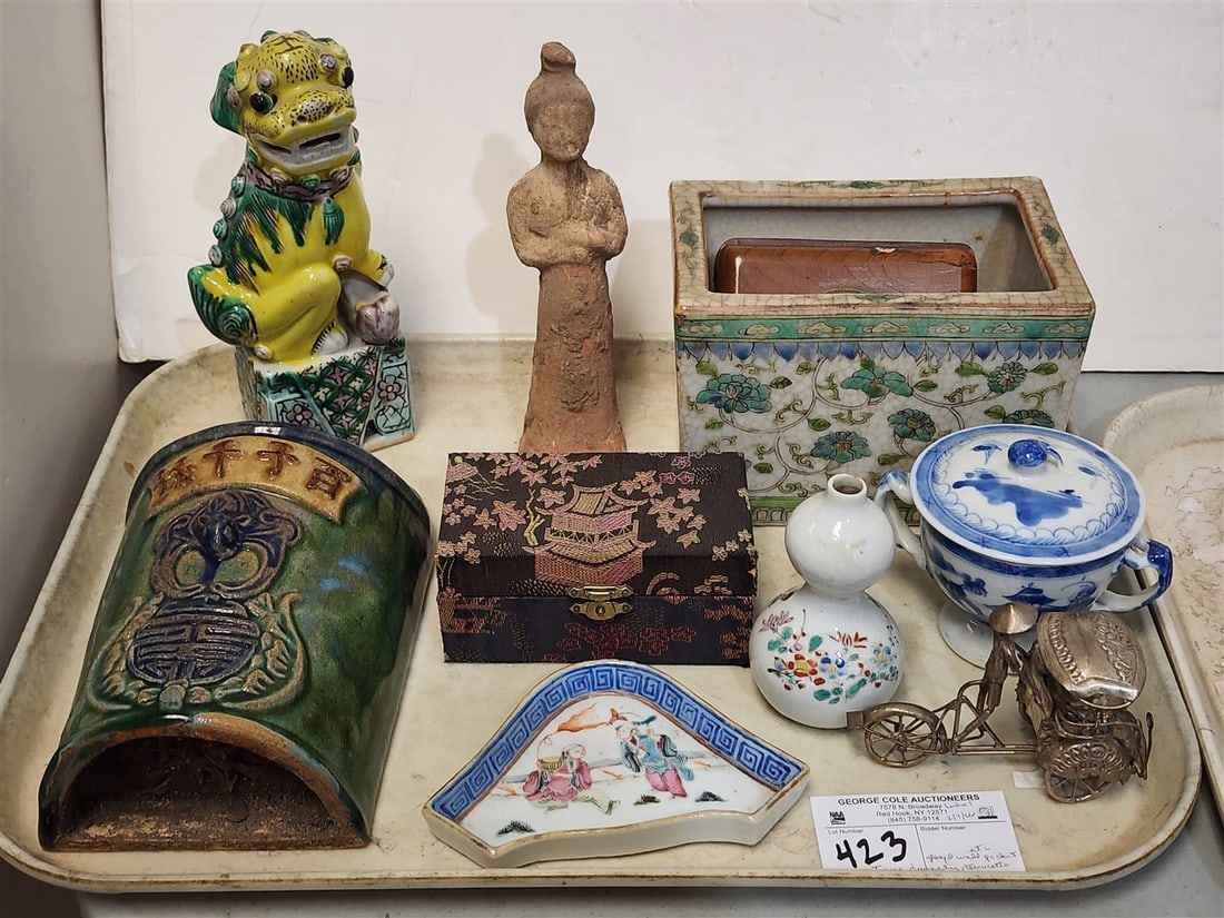 Tray Chinese Tang Dynasty Terracotta Female Attendant 8", Glazed Pottery Wall Pocket 8 1/2" H X 5" W (1 of 3)